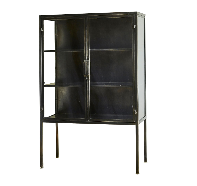 Lav Vitrineskab i Sort Jern med Glaslåger - Industrial Stil