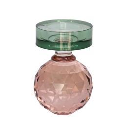 Noa lysestage i glas - grøn og rosa farver