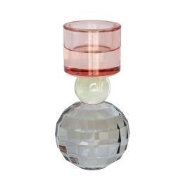 Noa lysestage i glas - rosa/grå til fyrfadslys