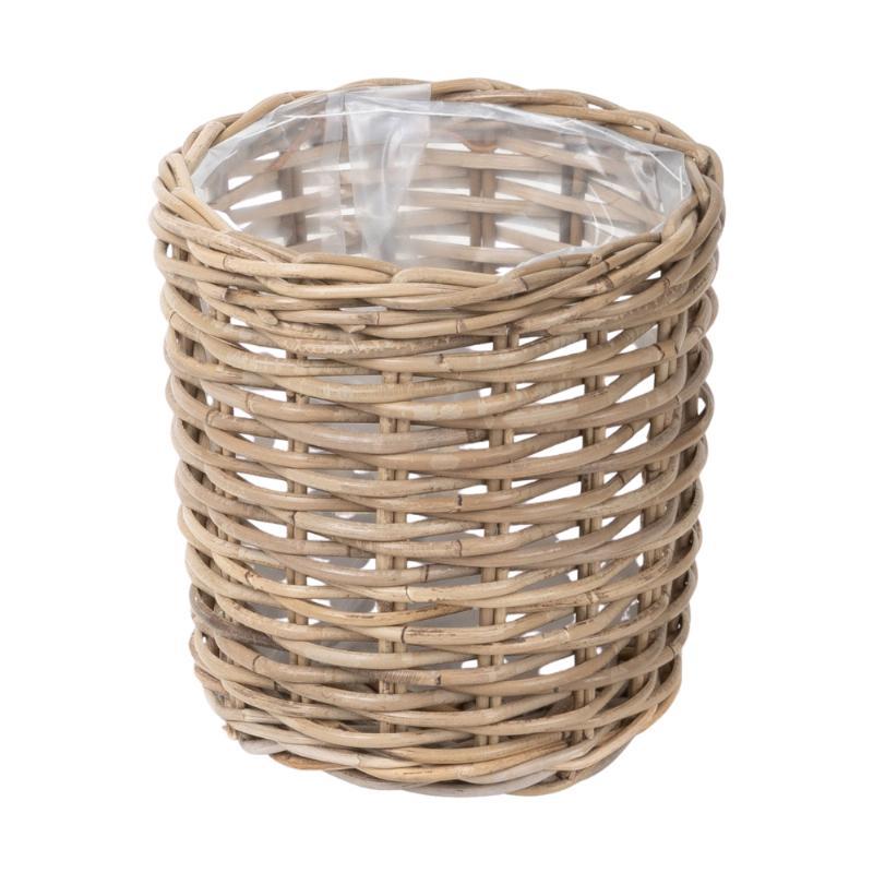 Rund plantekurv i rattan med plastik indlæg Ø27xH27cm