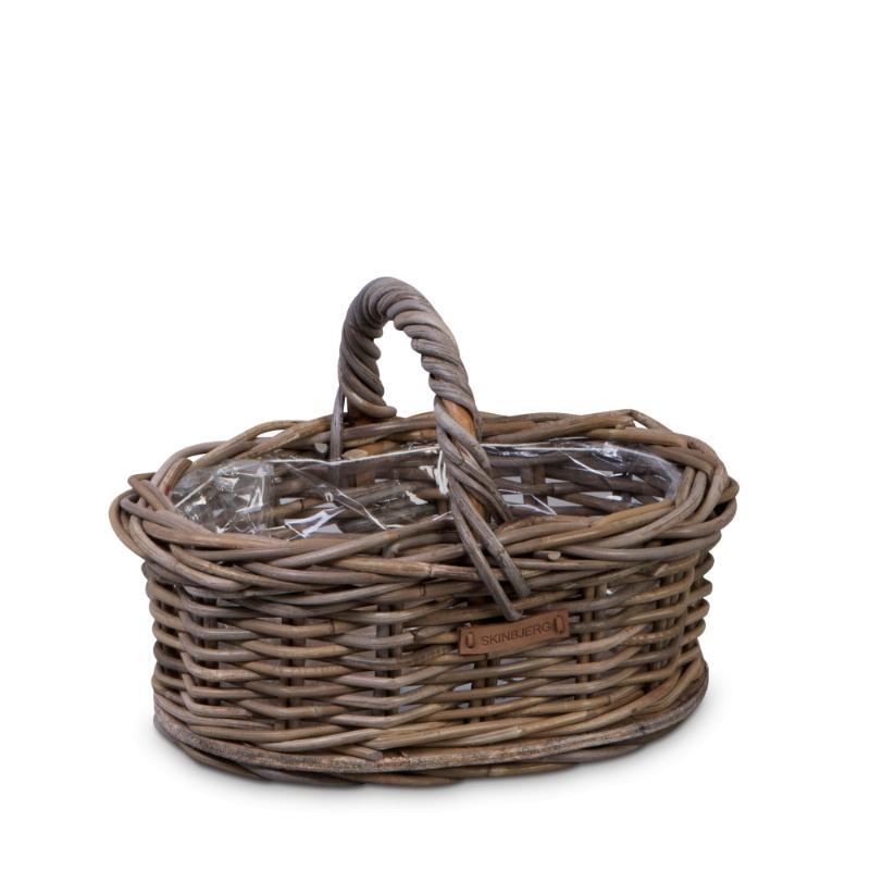 Opbevaringskurv med træbund i grå rattan 12x15x13 cm