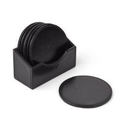Læder Coaster Sæt med Boks - 6 stk. i Sort