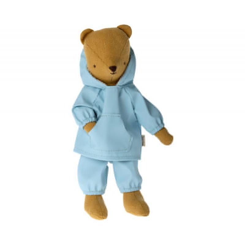 Lyseblåt regntøj til Teddy junior - Maileg Behold det tørt!