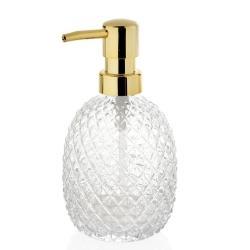 Elegant sæbedispenser i glas med gylden detalje
